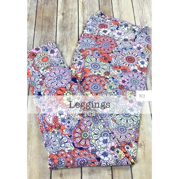 NWT LulaRoe TC2 Leggings Pink Medallion Paisley Flower Floral HTF rare Unicorn - Picture 1 of 4